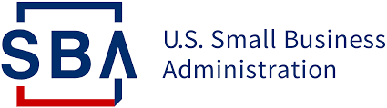 A blue and white logo for the u. S. Small business administration