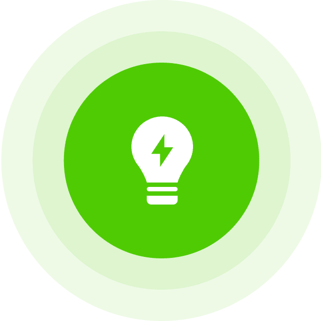 Green icon with light bulb and bolt.