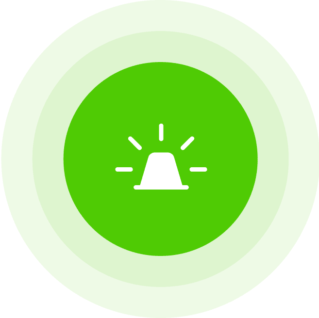 Green emergency alert icon with siren symbol.